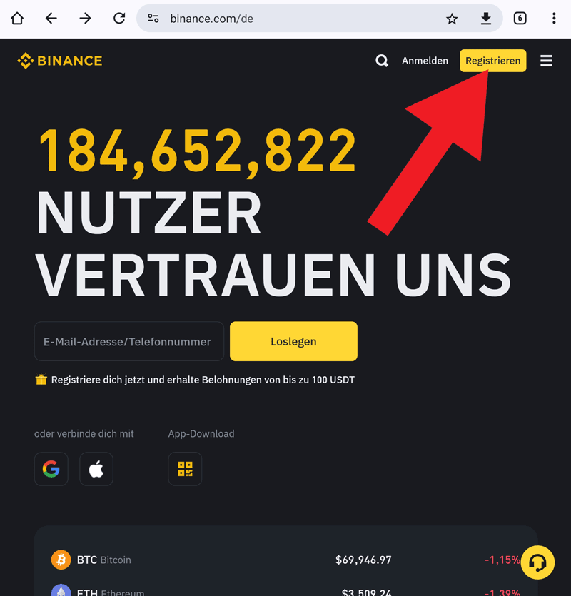 Binance Registrierung 1